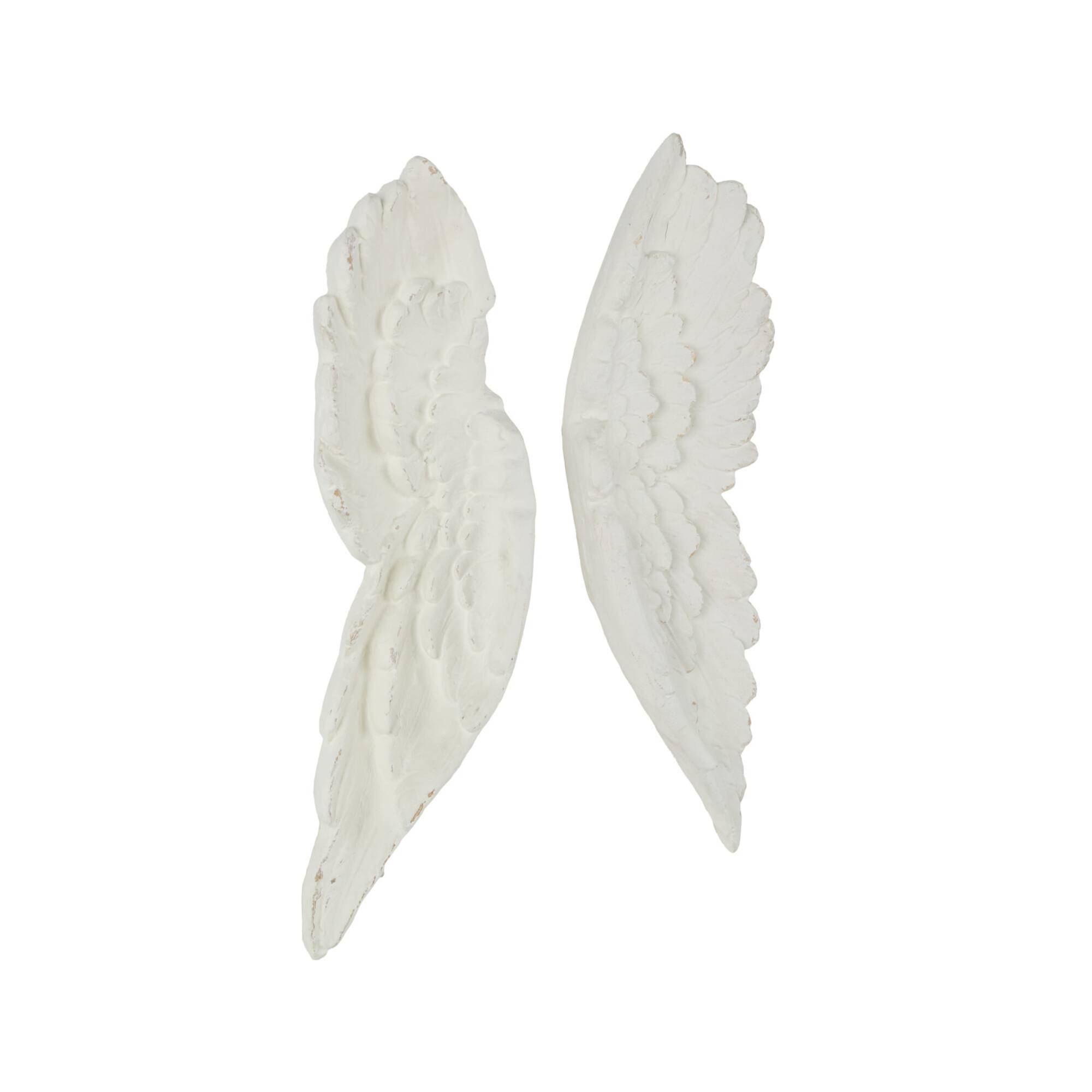 27" White Magnesium Oxide Bird Carved Wings Wall Décor Set